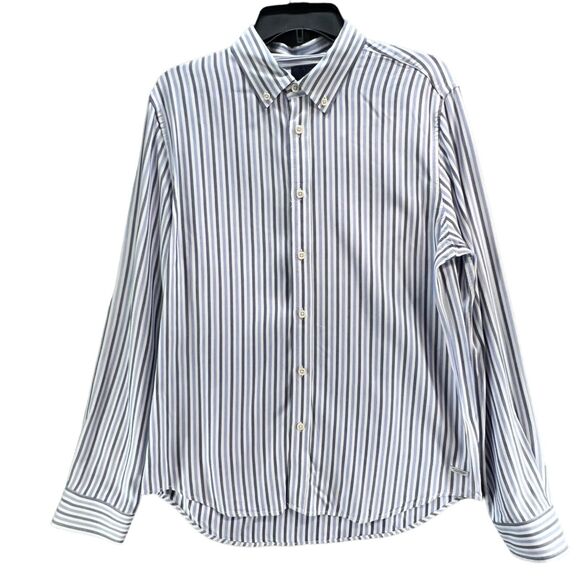 Scotch & Soda Shirt Mens L Blue White Stripe Viscose Button Down Classic Preppy - Picture 1 of 15